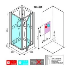 Cabine De Douche Média 2.0 Carrée 80 Cm Accès De Face - Porte Pivotante - Novellini