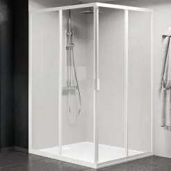 Paroi De Douche Coulissante Lunes 2.0 A Novellini - 87↔90 - Accès D'angle - Transparent - Blanc