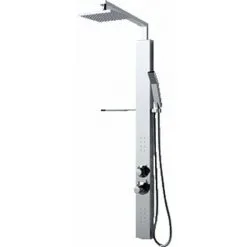 Novellini Revolution Colonne De Douche Hydromassante H118xb10xd5.6cm 1/2 Pouce Montage Mural Avec Douche à Main Comprenant Une Douche De Tête 2 Douches Latérales Avec Thermostat Aluminium Chrome Brillant - Chrome